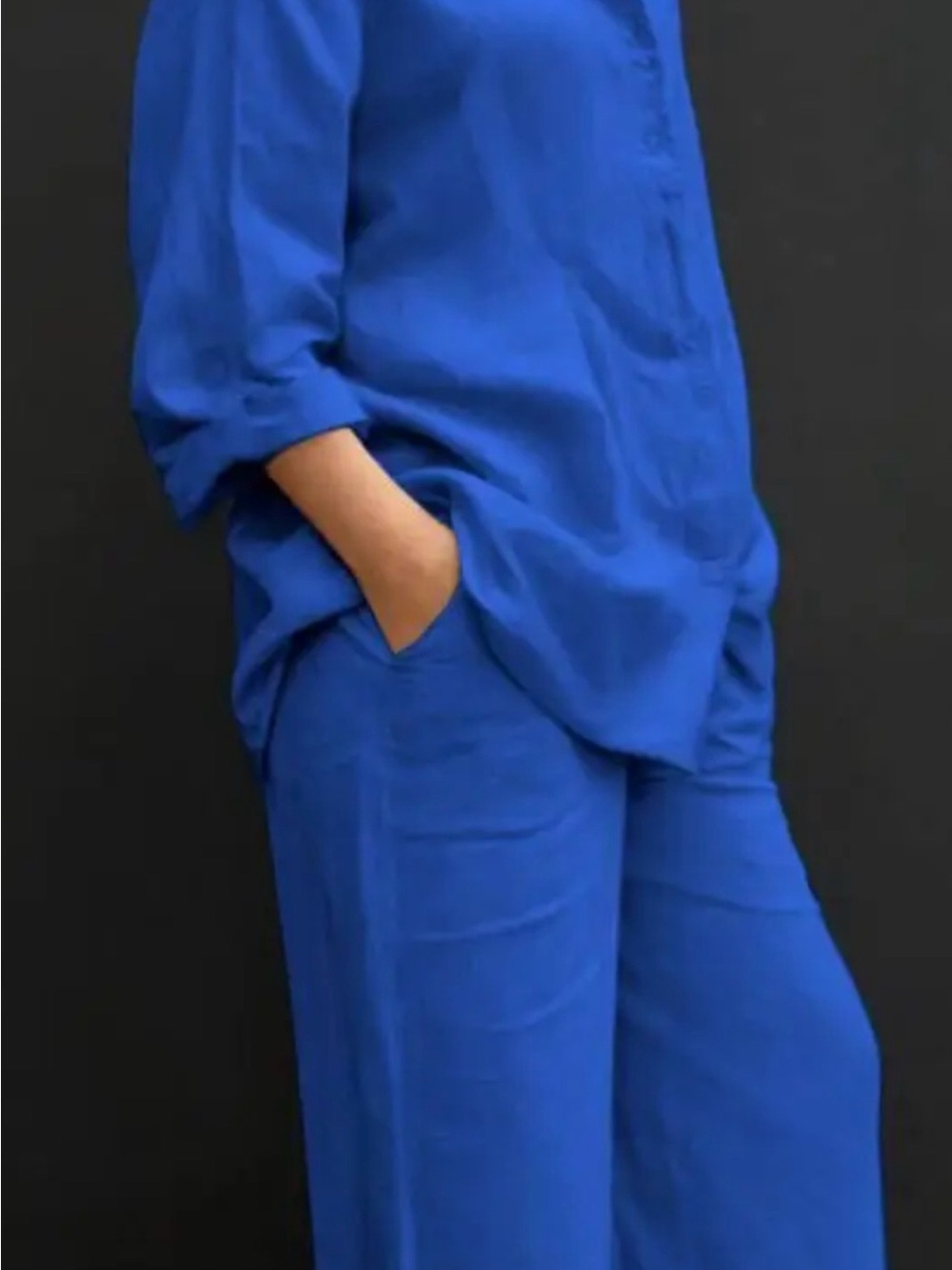 H&M Linen-Blend 2-Piece Set Cobalt Blue - Shirt M / Pants S